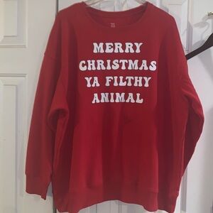 Holiday Time says “Merry Christmas Ya Filthy Animal” Sweatshirt  XXXL (22) RED